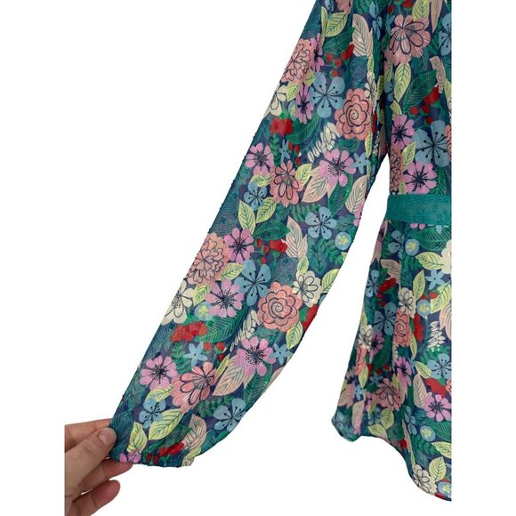 Matilda Jane Kookaburra Floral Print Crochet Trim Peasant Top Size L - Picture 4 of 8
